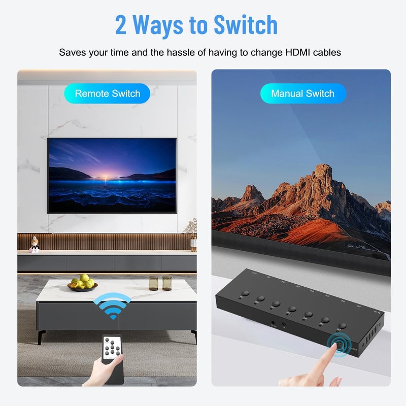 Ruipoo 7Port HDMI Switcher 4K@60Hz 7In 1Out HDMI Selector with IR Remote Supports Full HD 4K/1080P/3D & HDCP2.2 for Switch,Xbox,PS4/PS5,Fire Stick,Roku,Apple TV etc. - Image 4